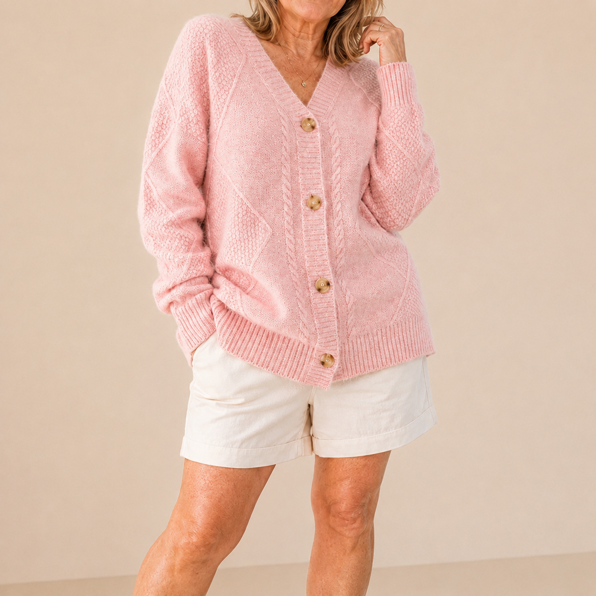 Delphine - Cardigan Élégant Court Boutonné