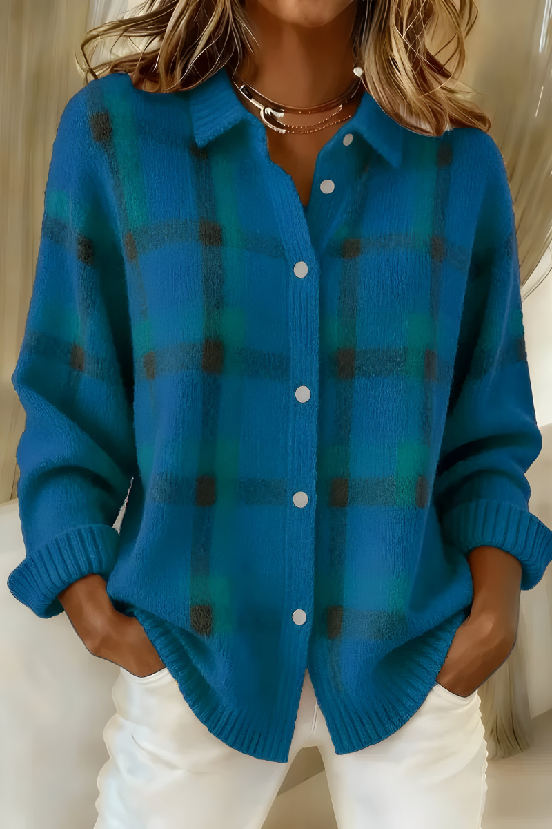 Nathalie - Cardigan Chic Oversize à Carreaux