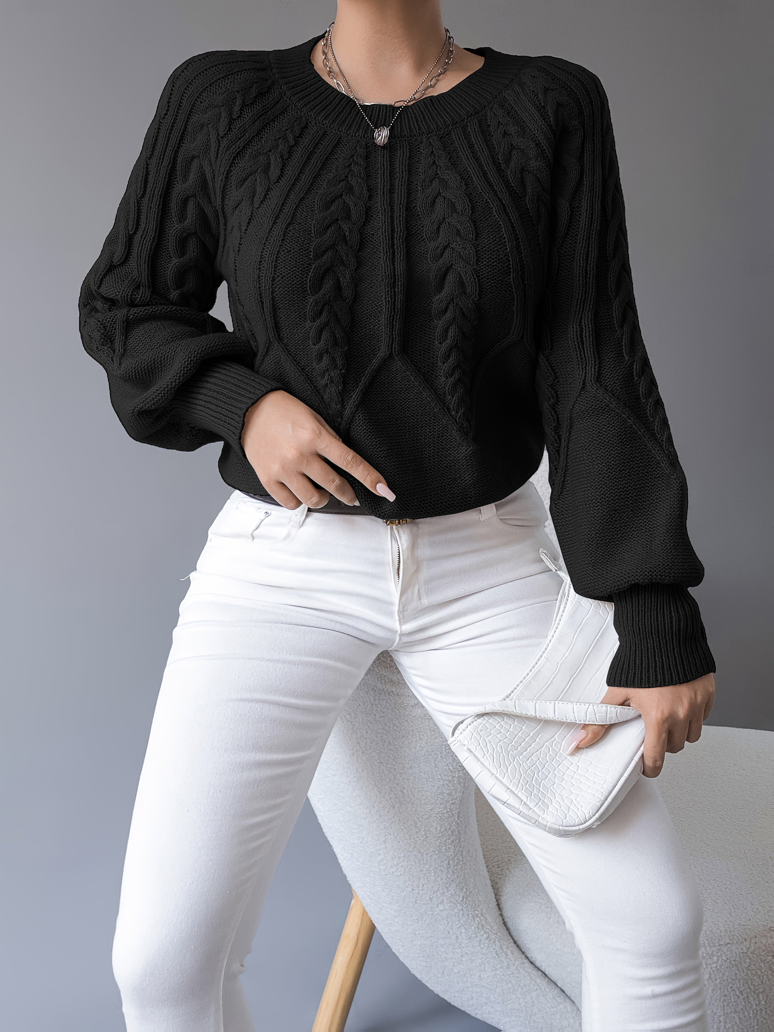 Sophie - Pull Élégant Torsadé Manches Bouffantes