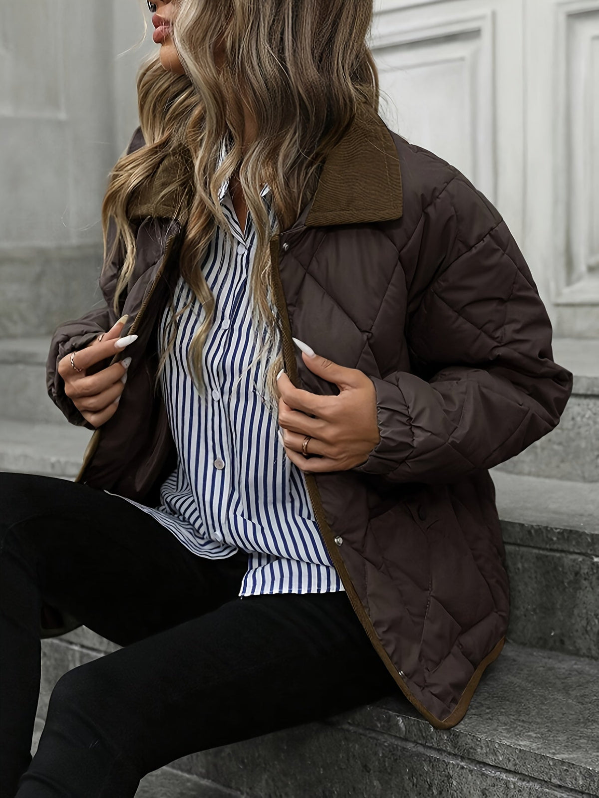 Camille - Doudoune Chic Matelassée Col Contrasté