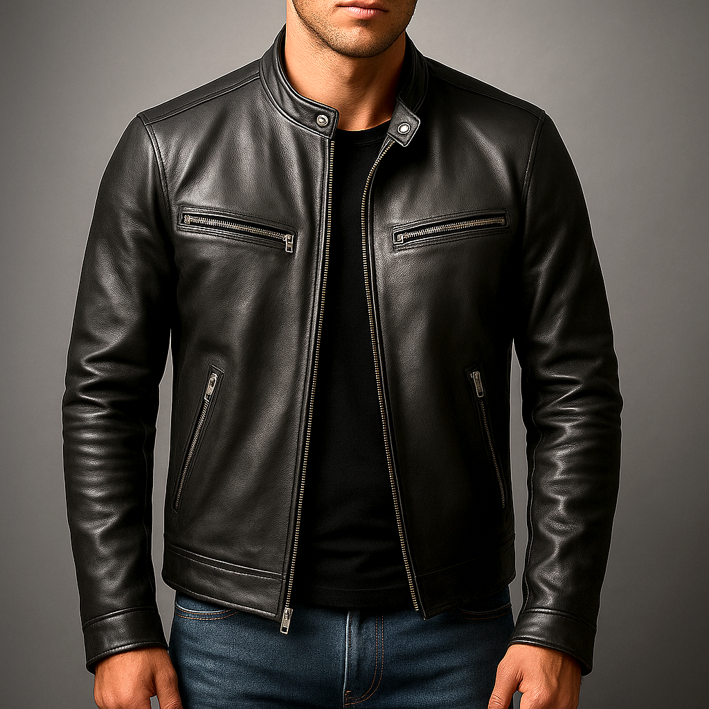 Vincent - Veste Élégante Cuir Col Montant