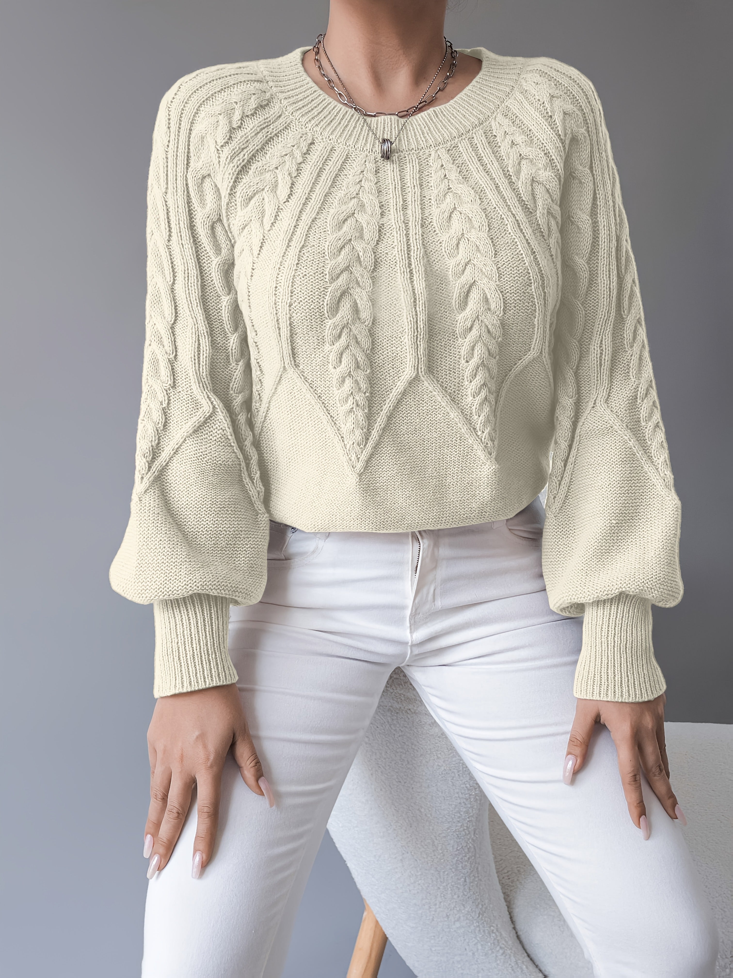 Sophie - Pull Élégant Torsadé Manches Bouffantes