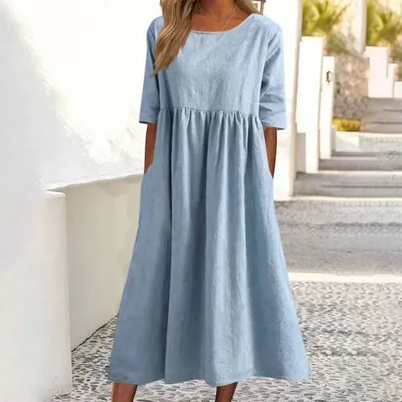 Élise - Robe Mi-Longue Lin Décontractée Femme