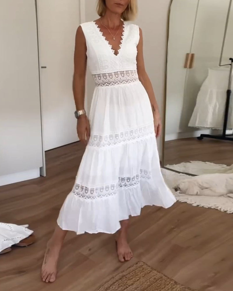 Robe Longue Femme En Dentelle Blanche Bohème - Nathalie