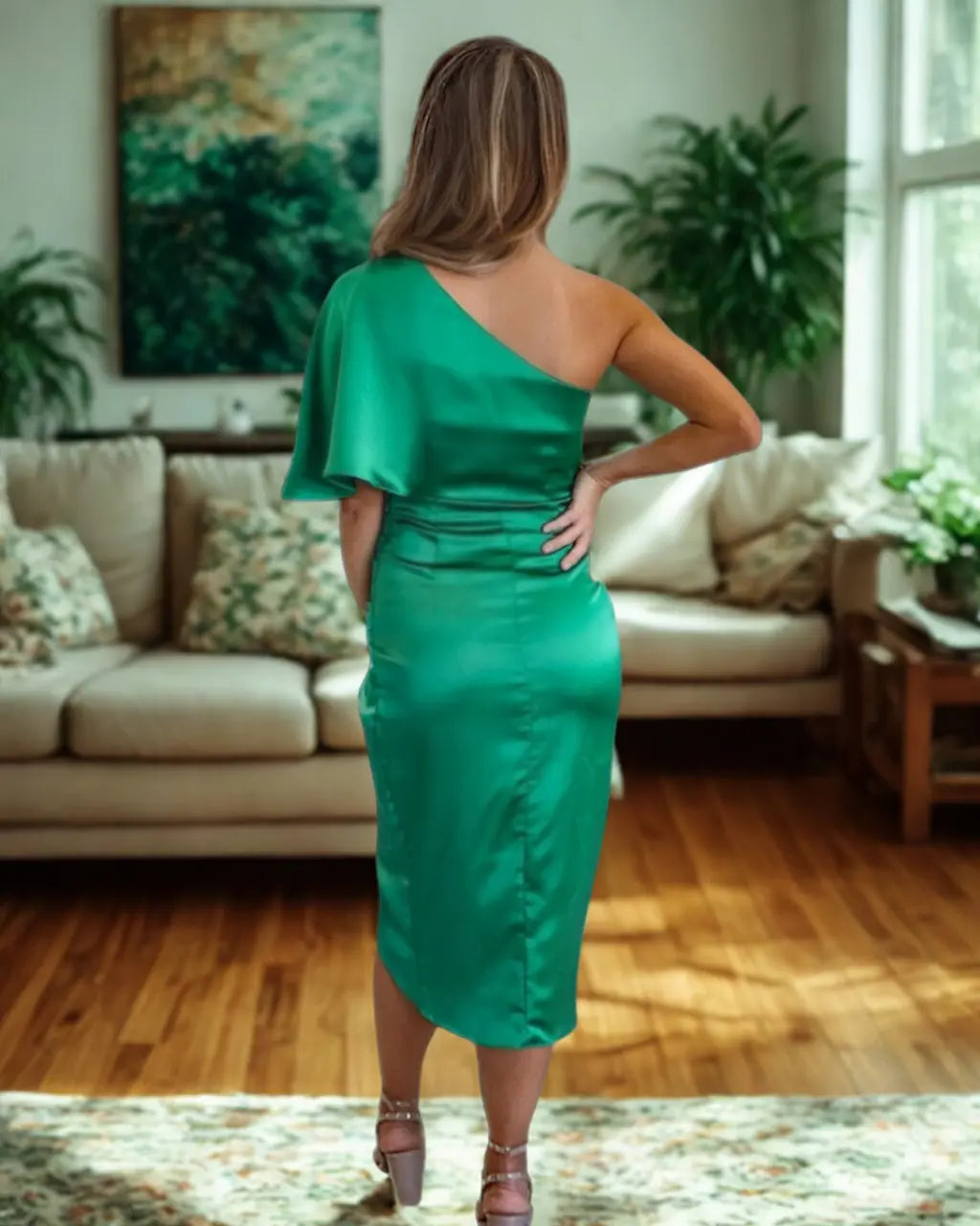 Océane - Robe Midi Satin Drapée Asymétrique Femme