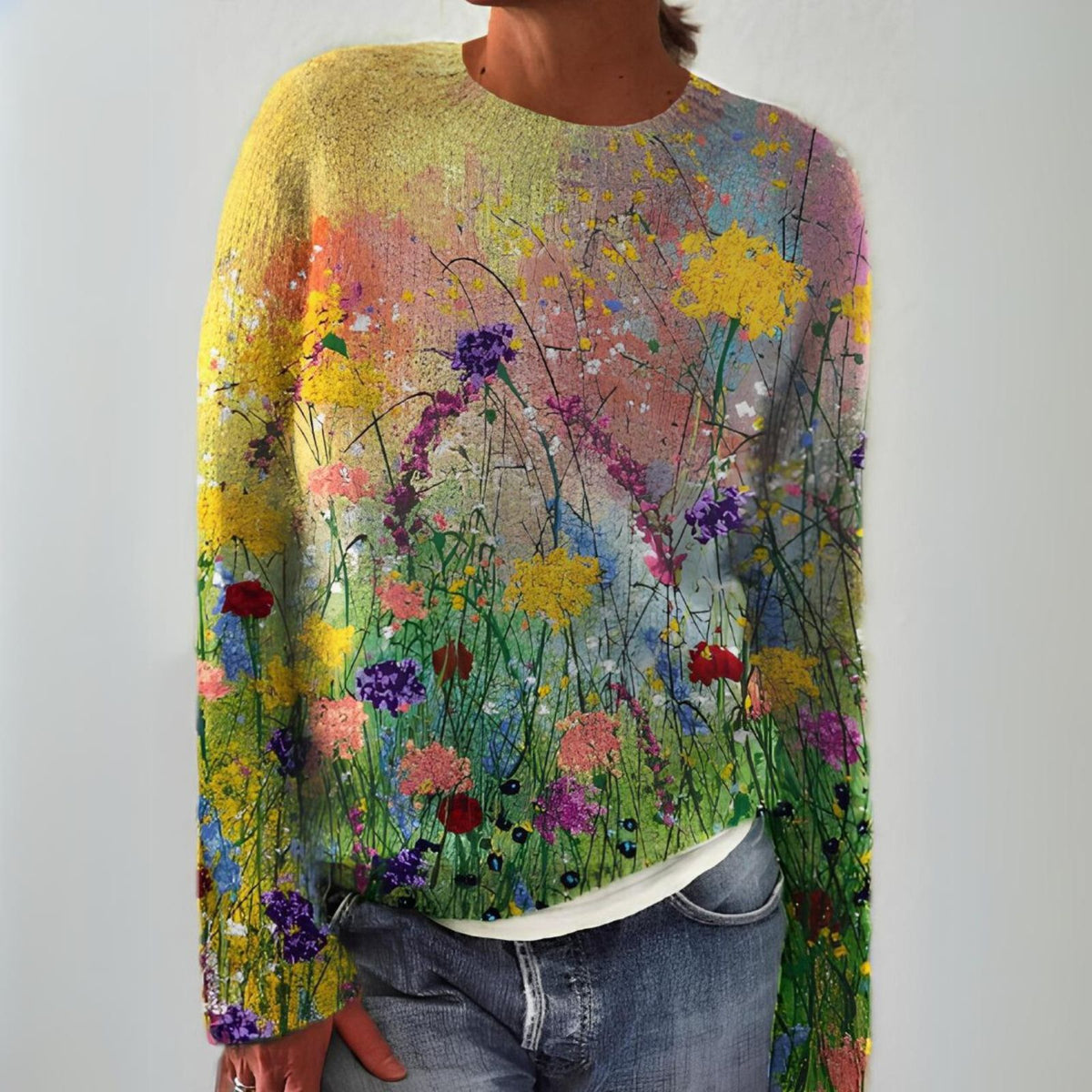 Sylvie - Pull Chic Vintage Imprimé Fleuri