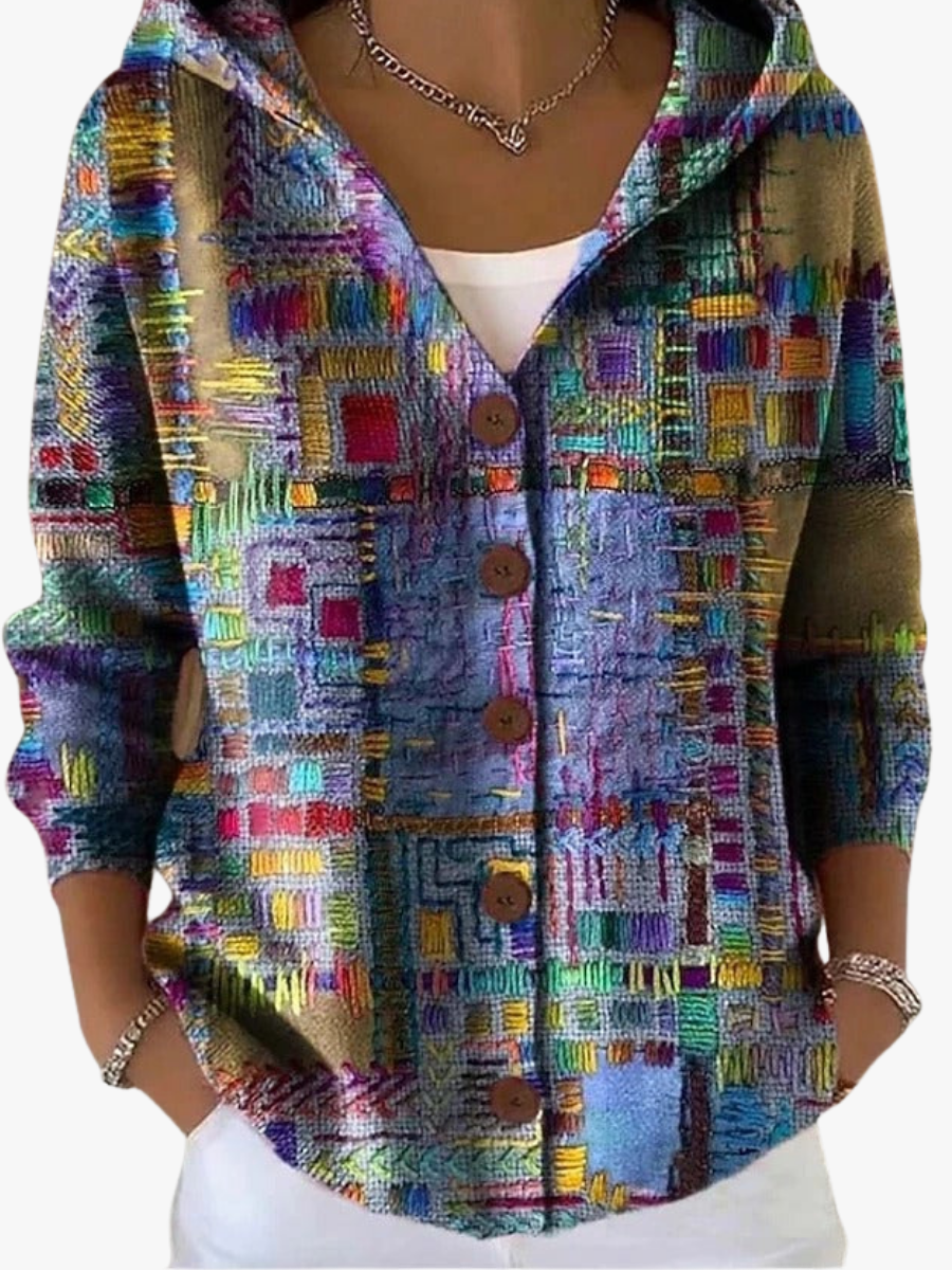 Camille - Cardigan Chic Imprimé à Capuche