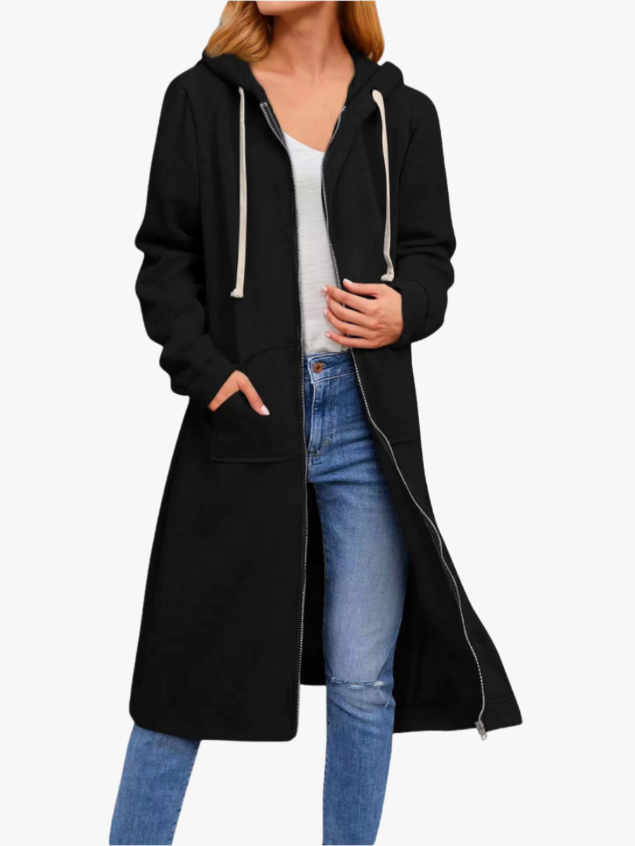 Sophie - Cardigan Élégant Maxi Zippé à Capuche