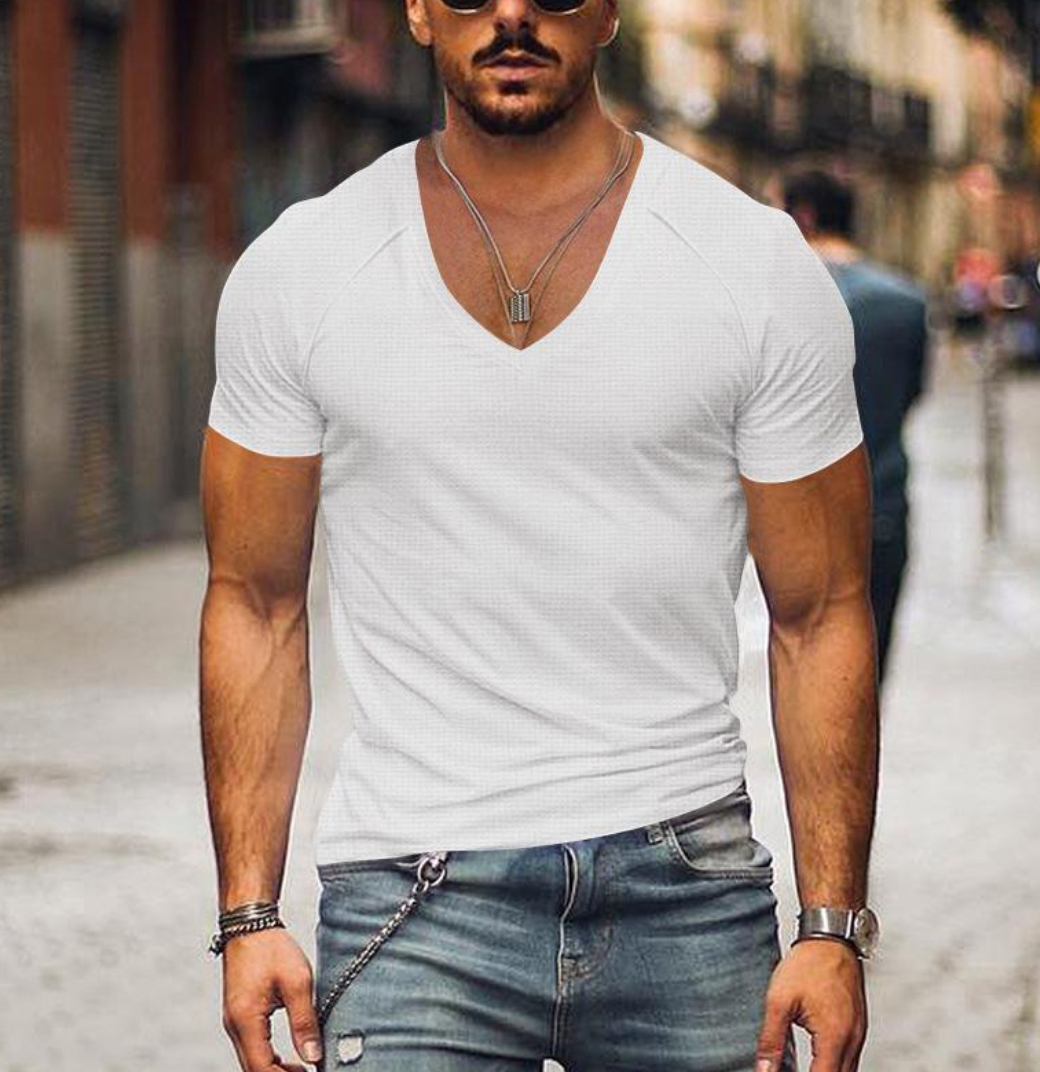 Axel - T-shirt Col V Slim Manches Courtes Homme