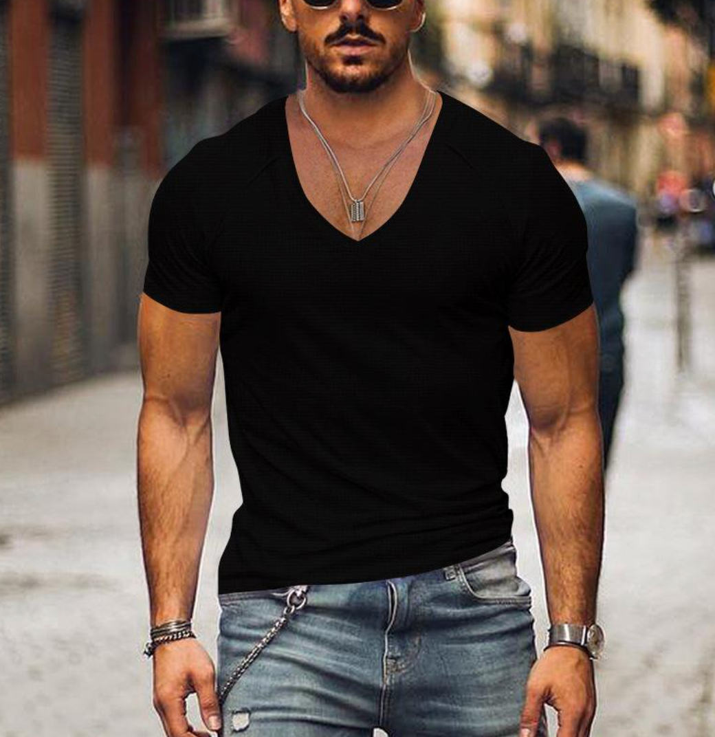 Axel - T-shirt Col V Slim Manches Courtes Homme