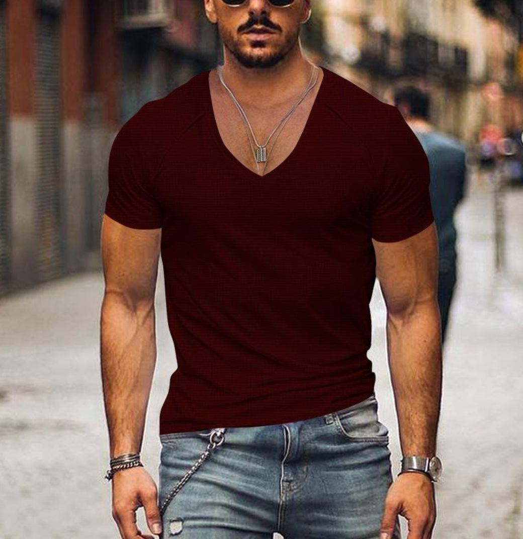 Axel - T-shirt Col V Slim Manches Courtes Homme