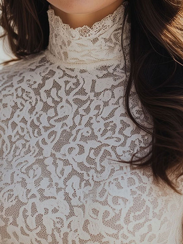 Valérie - Blouse Dentelle Élégante Col Haut Femme