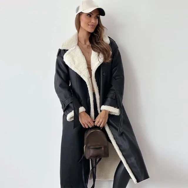 Pascale - Manteau Chic Long en Cuir