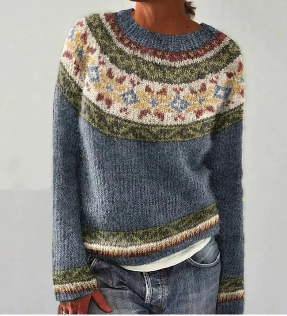 Sylvie - Pull Élégant Jacquard Col Rond