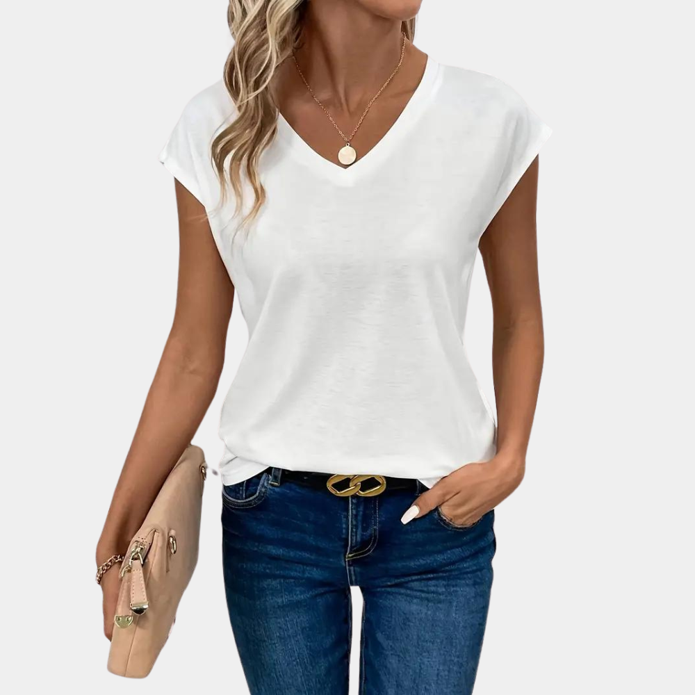 T-Shirt Femme Col V Manches Courtes Fluide Décontracté - Sofia