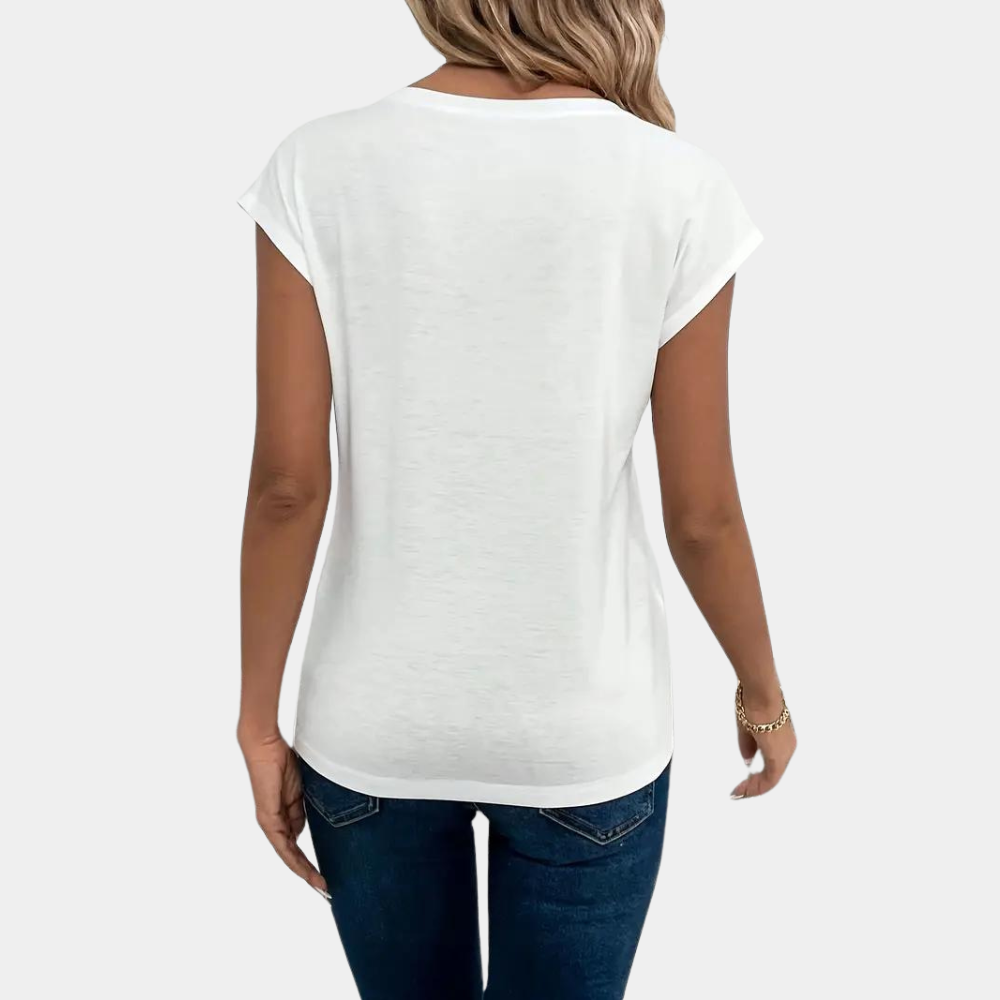 T-Shirt Femme Col V Manches Courtes Fluide Décontracté - Sofia