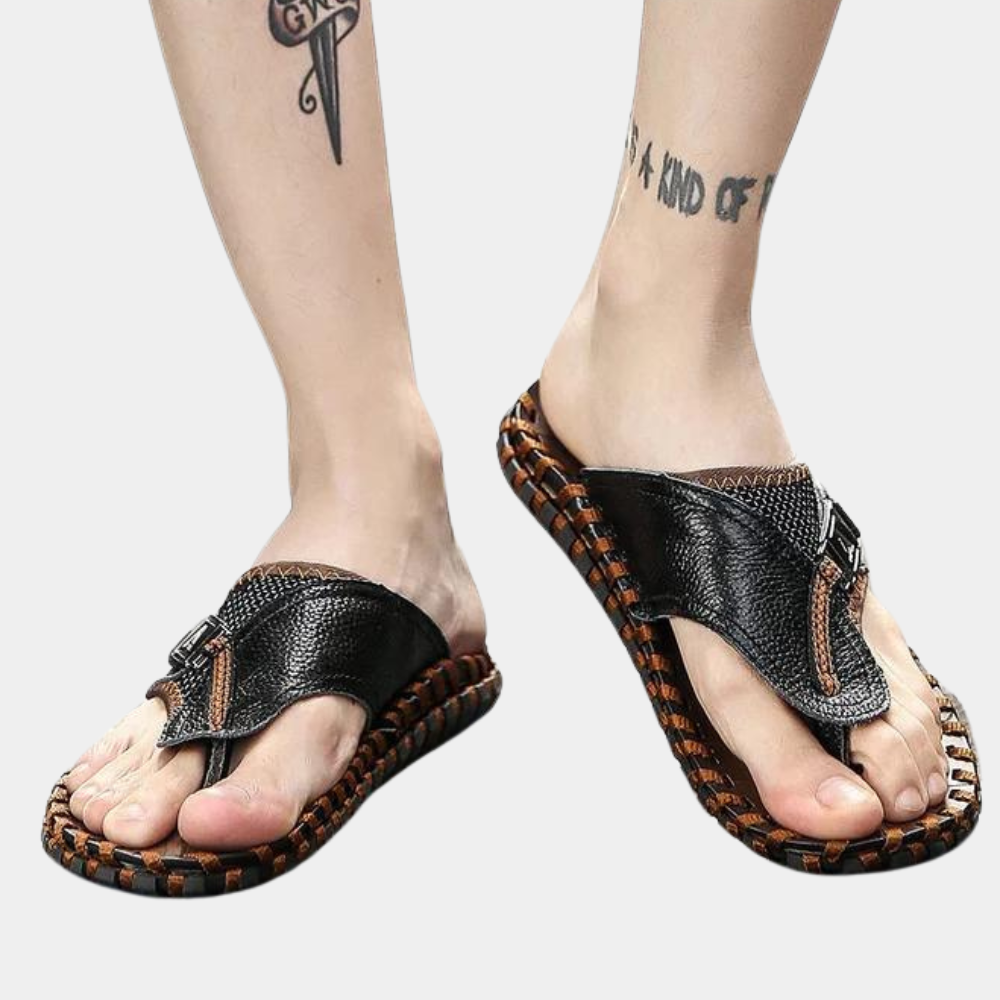 Sandales pour hommes - Cuir de vache luxe - Confort ultime - Noir/Marron-3