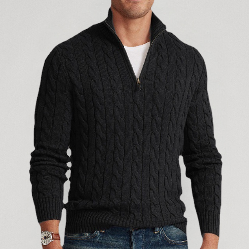 Pierre - Pull cachemire en maille torsadée à demi-zip homme