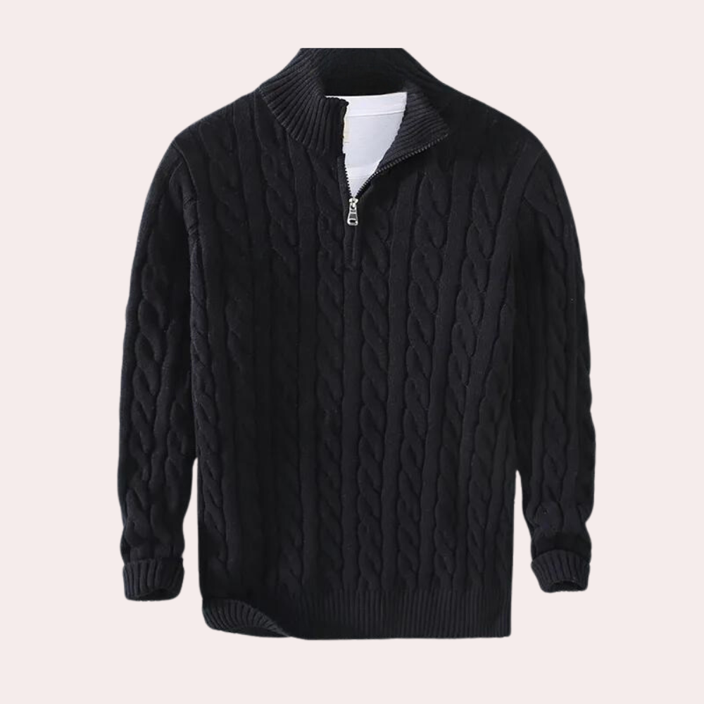 Pierre - Pull cachemire en maille torsadée à demi-zip homme