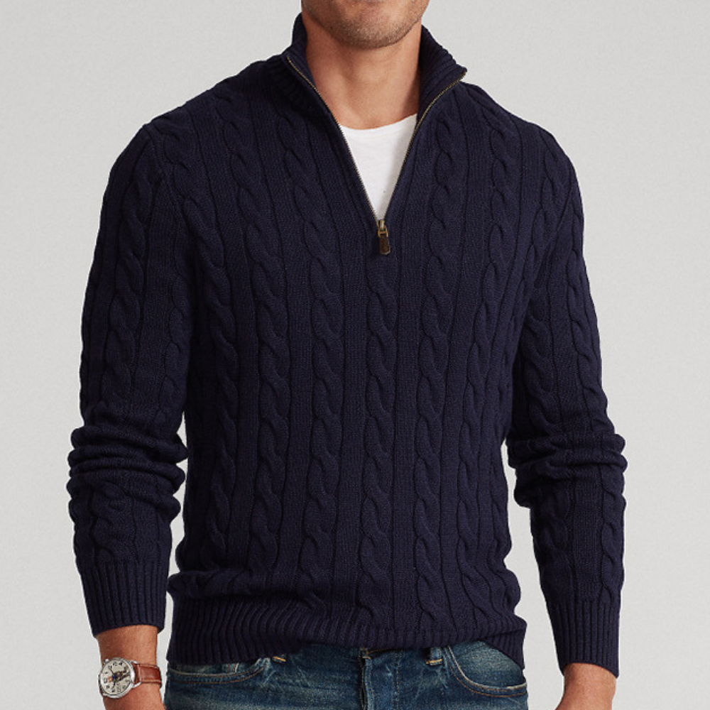 Pierre - Pull cachemire en maille torsadée à demi-zip homme