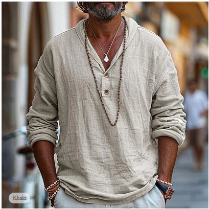 Bruno - Chemise en Lin à Manches Longues Bohème Décontractée Homme
