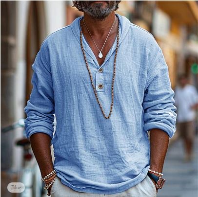 Bruno - Chemise en Lin à Manches Longues Bohème Décontractée Homme
