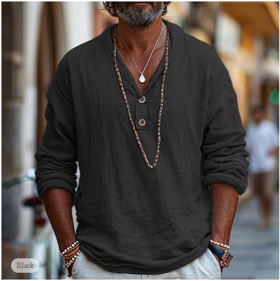 Bruno - Chemise en Lin à Manches Longues Bohème Décontractée Homme