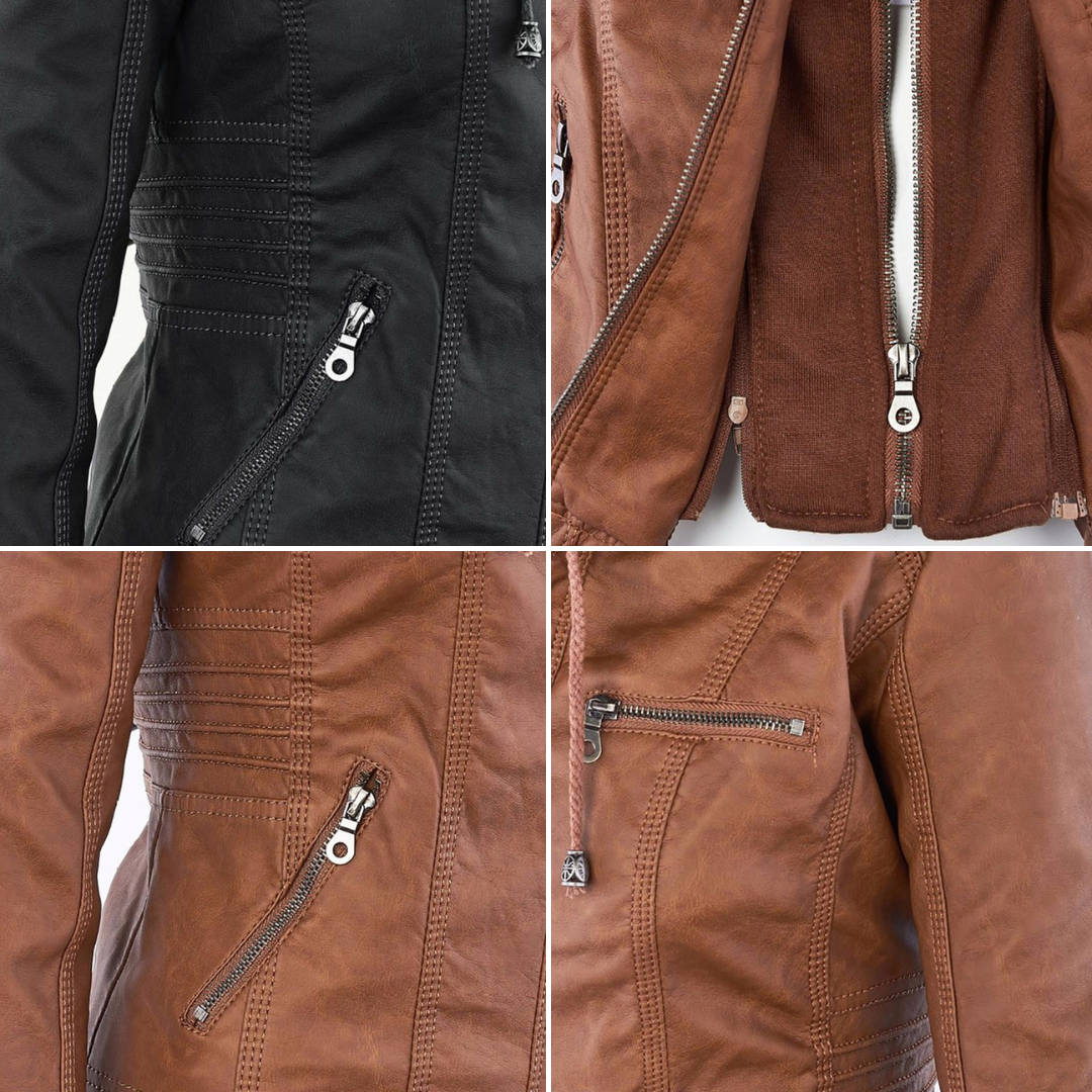 Lucie - Manteau Élégant Cuir à Capuche