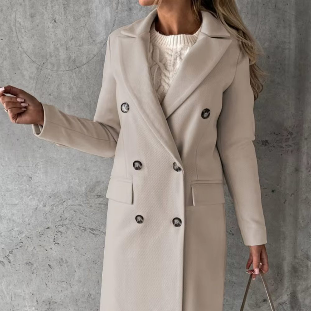 Emma – Long manteau chaud pour femmes avec col à revers, design moderne pour un usage quotidien