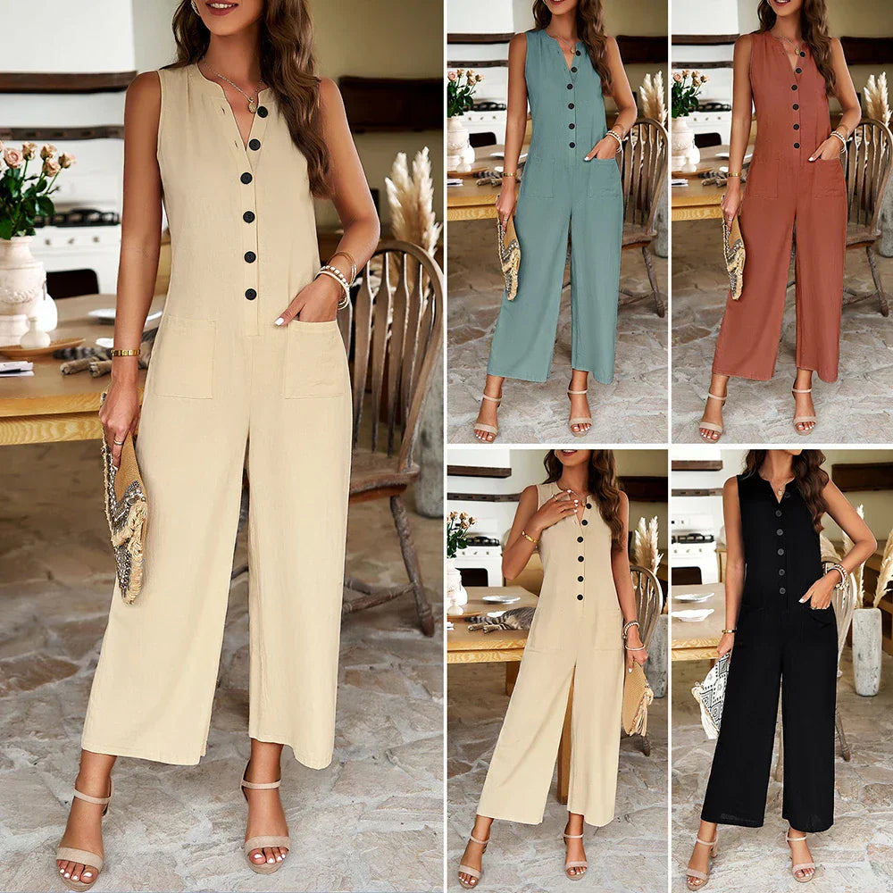 Sanne - Combinaison Noire Femme - Décontractée et Chic - Sans Manches-5
