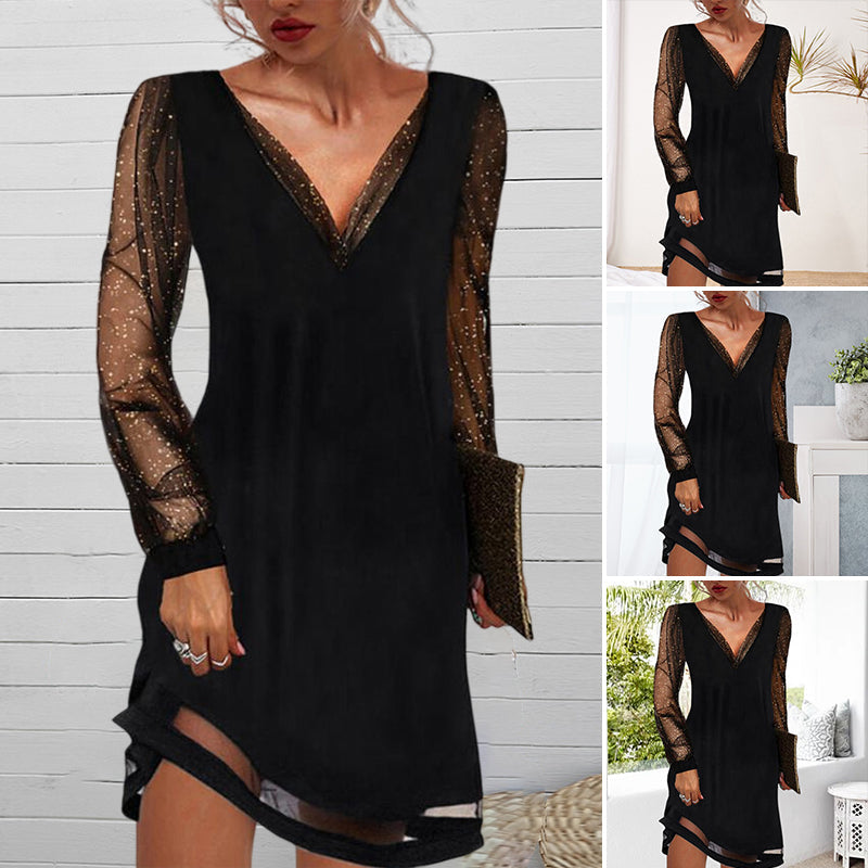 Lucie - Robe De Soirée Élégante Manches Paillettes Femme