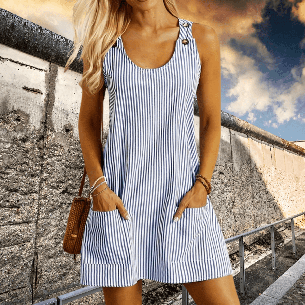 Marine - Robe De Plage Rayée