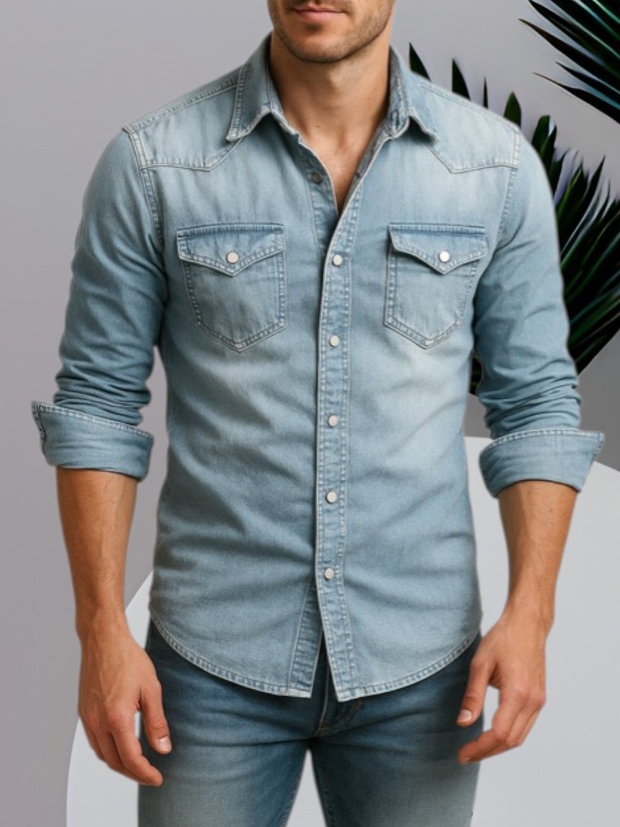 Nicolas - Chemise Denim Stylée Manches Longues Homme