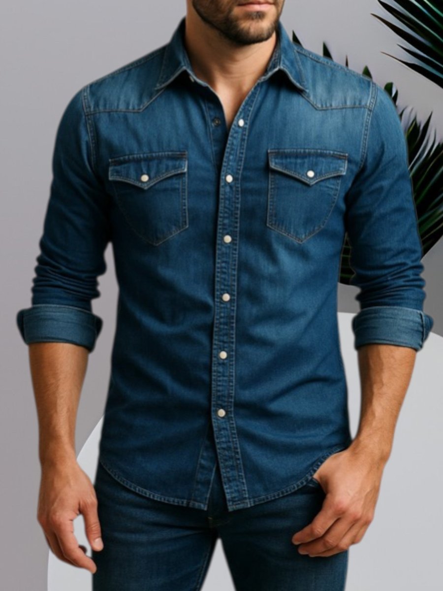 Nicolas - Chemise Denim Stylée Manches Longues Homme