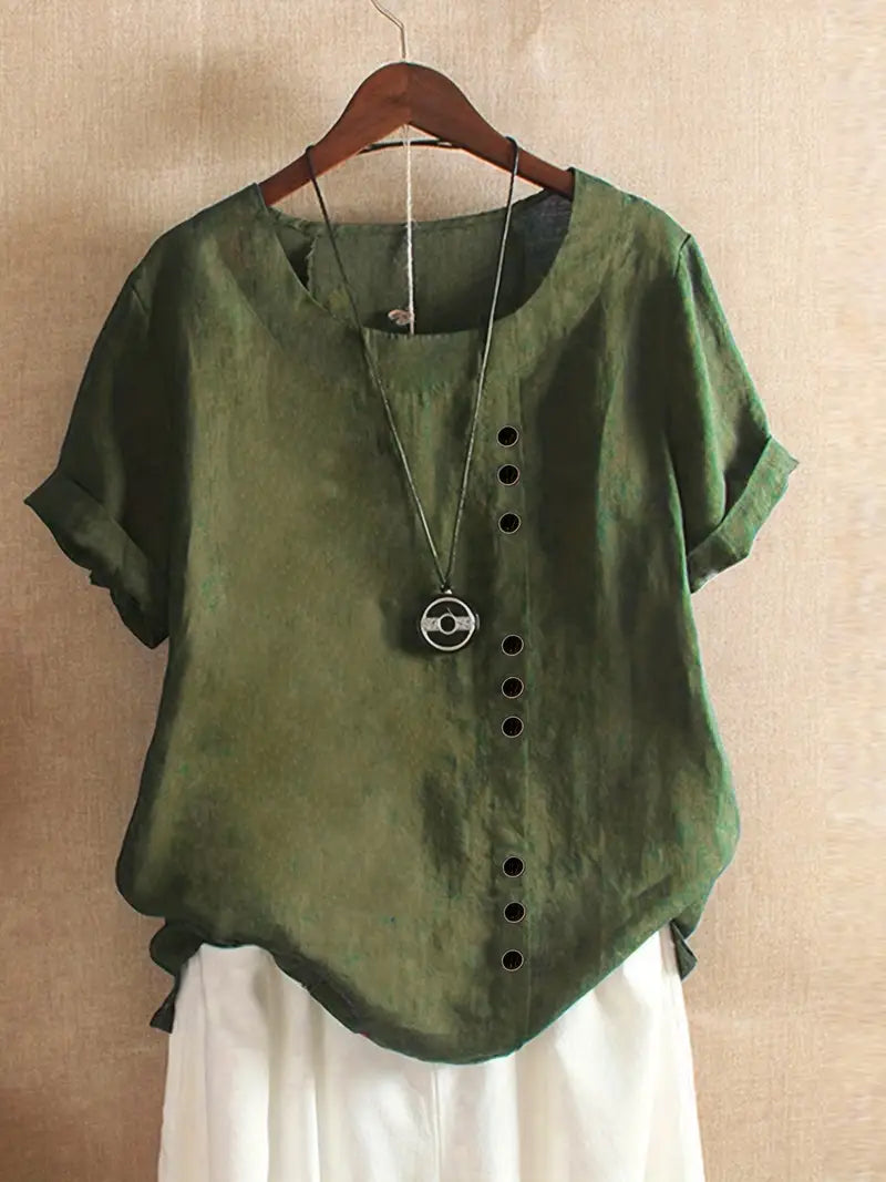 Blouse Femme En Lin Manches Courtes Boutonnée - Janine