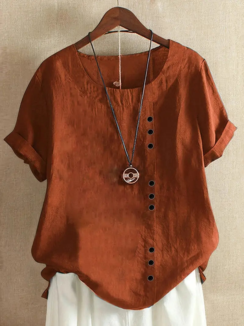 Blouse Femme En Lin Manches Courtes Boutonnée - Janine