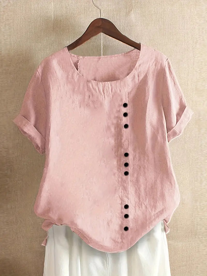 Blouse Femme En Lin Manches Courtes Boutonnée - Janine