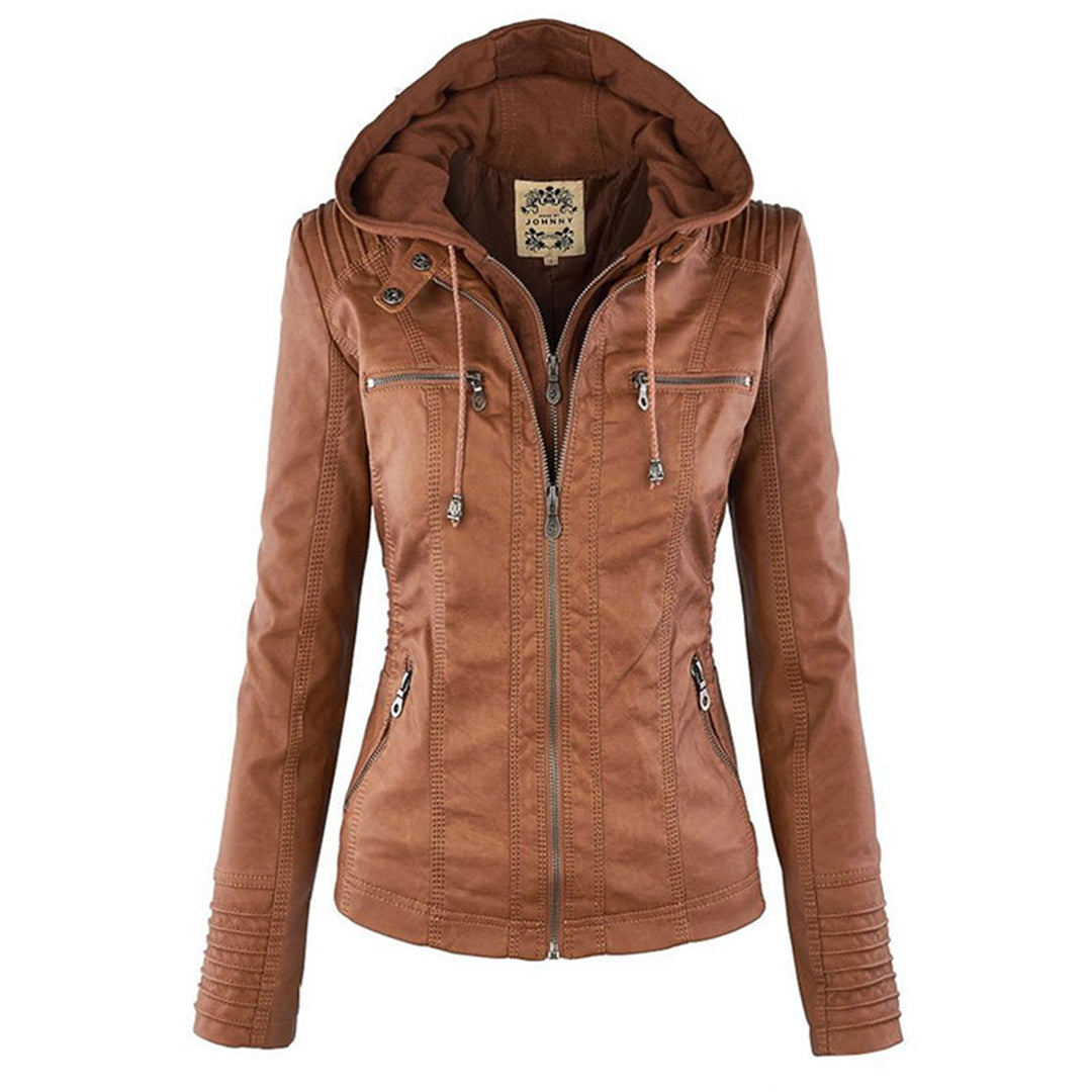 Lucie - Manteau Élégant Cuir à Capuche