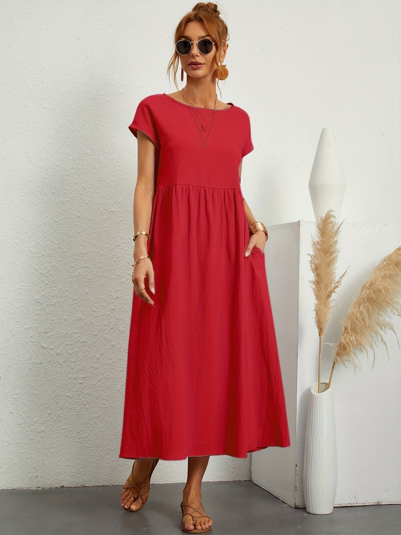 Manon - Robe Longue Décontractée Manches Courtes Femme
