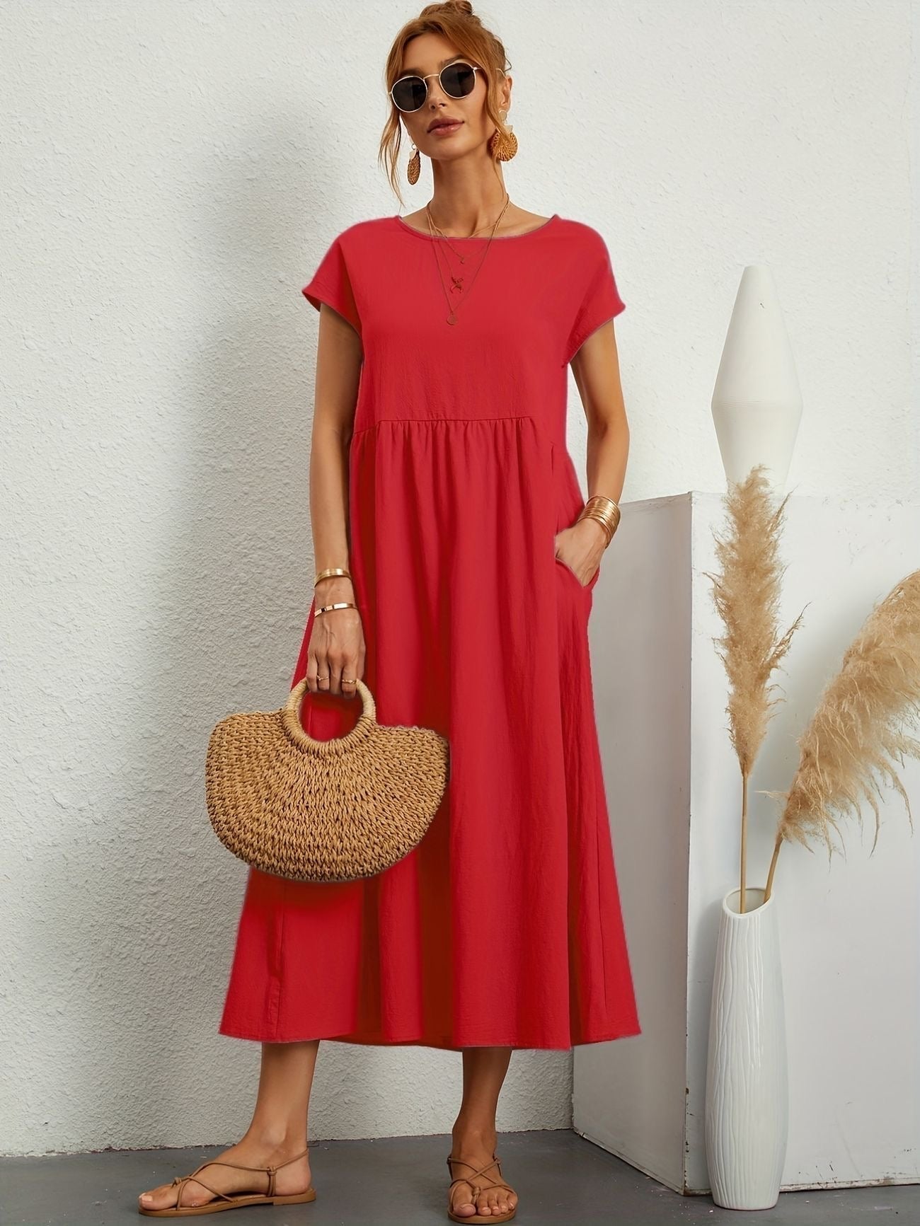 Manon - Robe Longue Décontractée Manches Courtes Femme