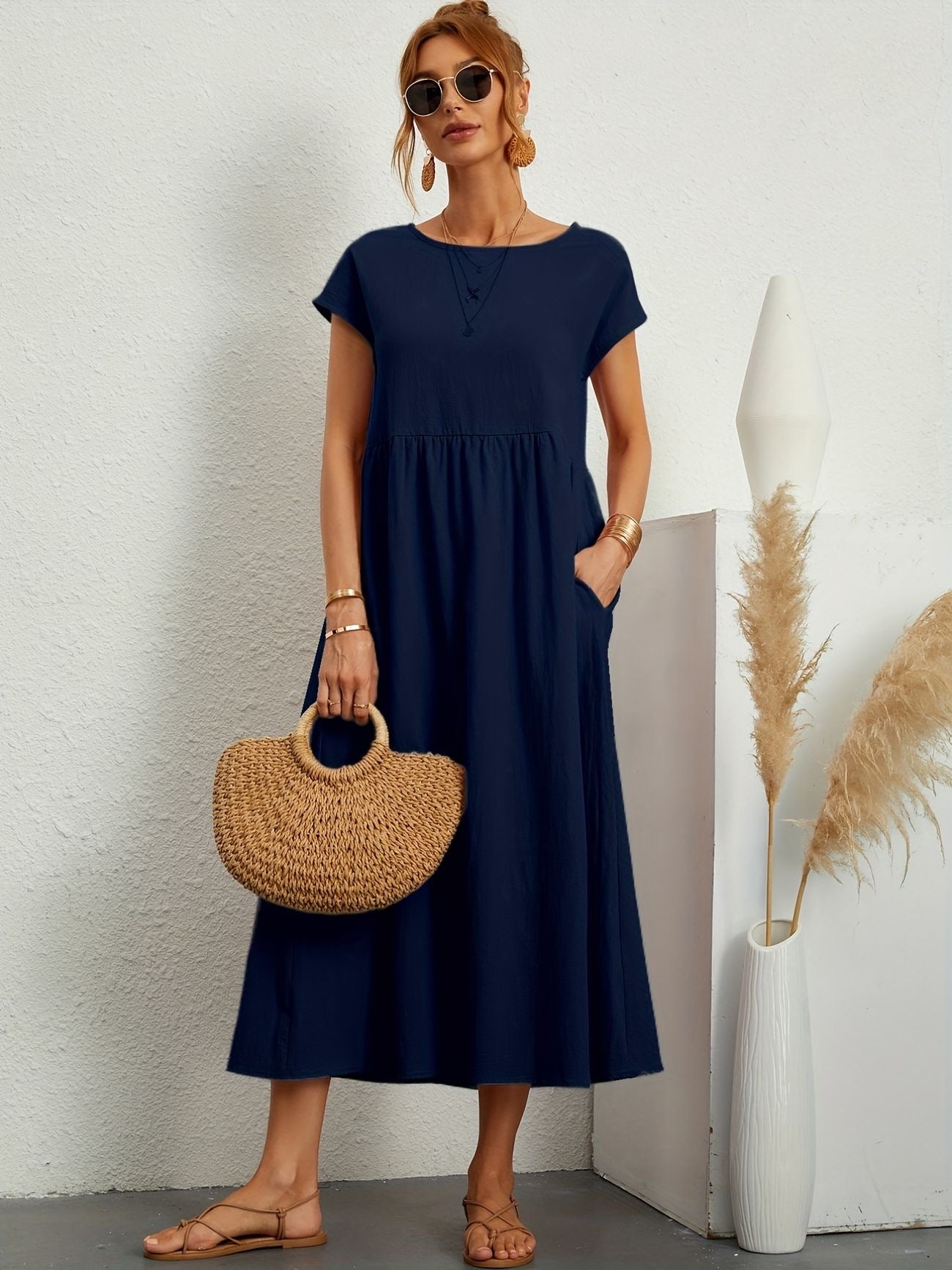 Manon - Robe Longue Décontractée Manches Courtes Femme