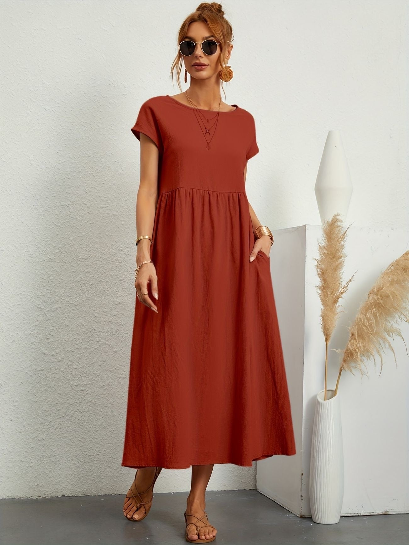 Manon - Robe Longue Décontractée Manches Courtes Femme