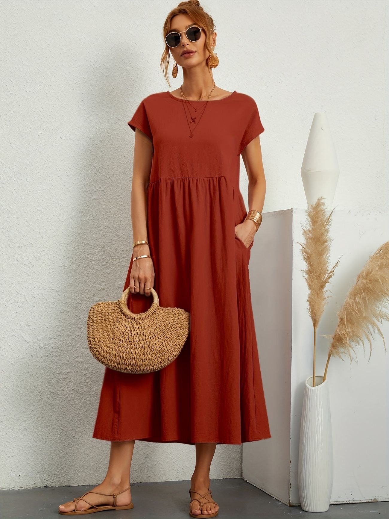 Manon - Robe Longue Décontractée Manches Courtes Femme