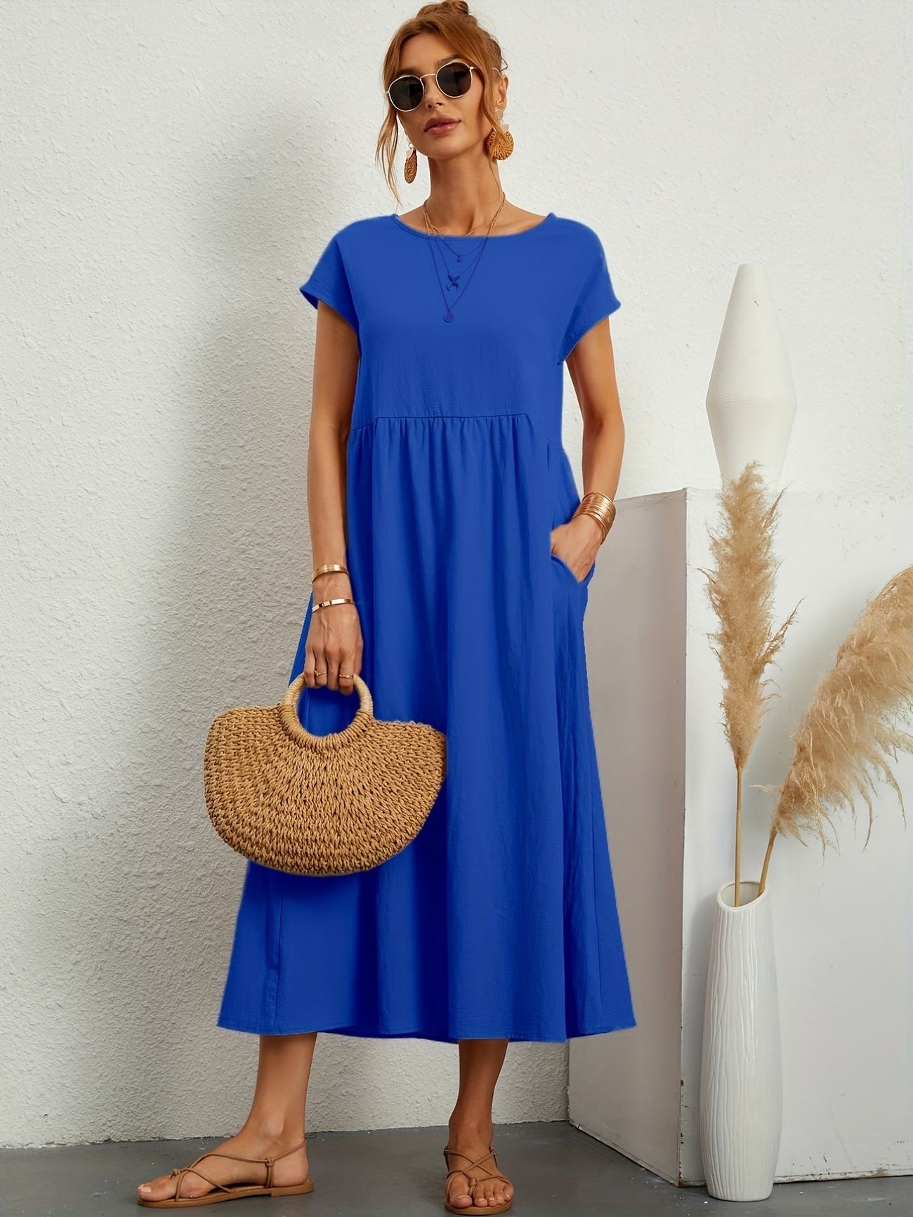 Manon - Robe Longue Décontractée Manches Courtes Femme