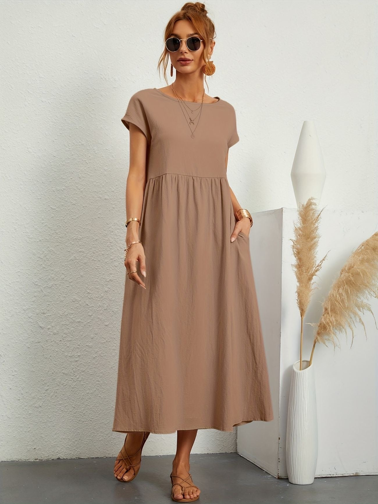 Manon - Robe Longue Décontractée Manches Courtes Femme