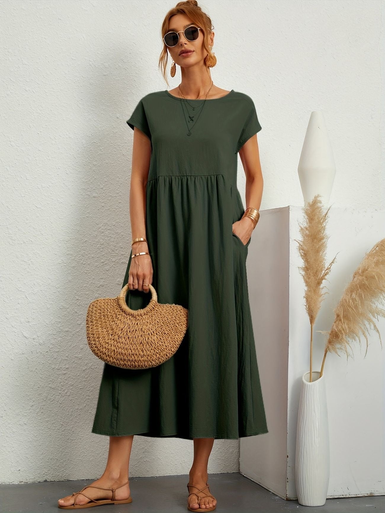 Manon - Robe Longue Décontractée Manches Courtes Femme