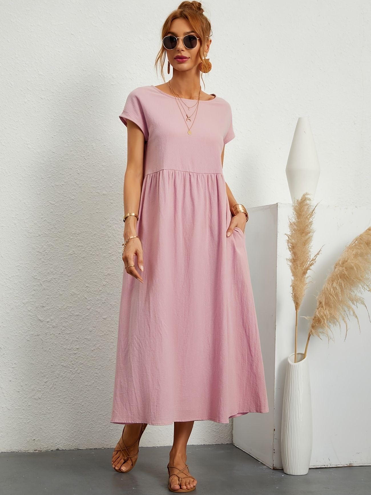 Manon - Robe Longue Décontractée Manches Courtes Femme
