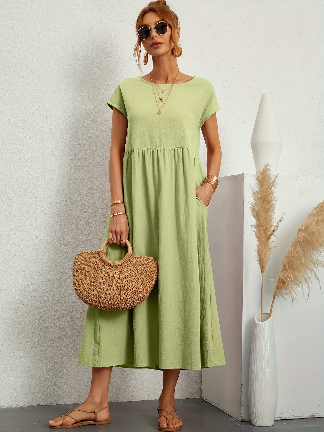 Manon - Robe Longue Décontractée Manches Courtes Femme