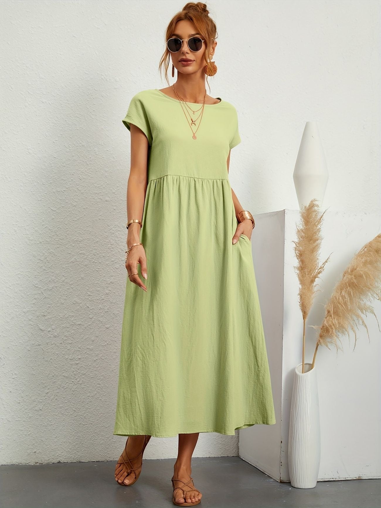 Manon - Robe Longue Décontractée Manches Courtes Femme