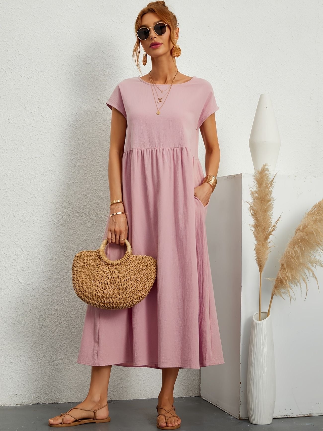 Manon - Robe Longue Décontractée Manches Courtes Femme